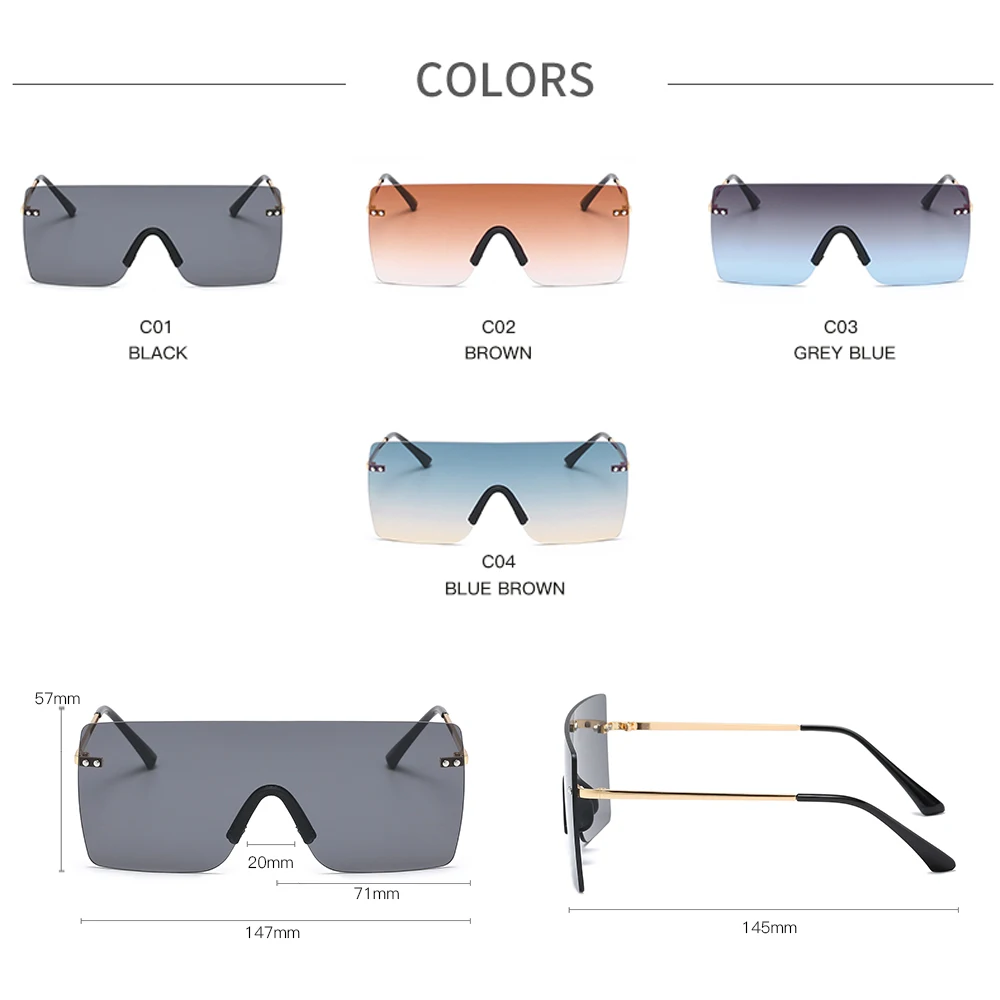 

2020 Oversized Square Sunglasses Women Luxury Brand Designer Sun Glasses Men Gradient Fashion Steampunk Sunglassess Summer Style