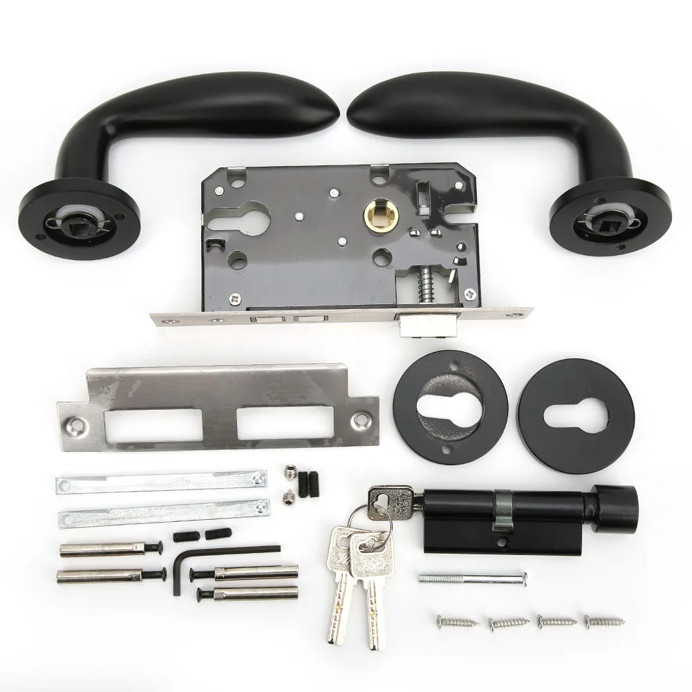 

Black Space Aluminum Interior Bedroom Door Lock Handle Split Silent Door Lock Furniture Hardwar