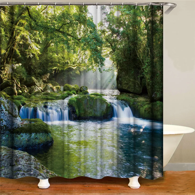 Печатные пейзажные принадлежности для ванной комнаты занавеска душа