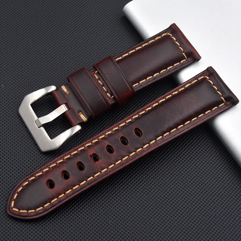 Watch Accessories Watchbands 20mm 22mm 24mm 26mm Brown Vintage Oil Wax Leather Band For Samsung Gear s3 Fossil Strap | Наручные часы