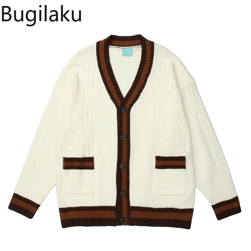 

Винтажный кардиган Bugilaku в японском стиле, женская уличная одежда популярных цветов, трикотажные топы с длинным рукавом, однобортный свитер ...