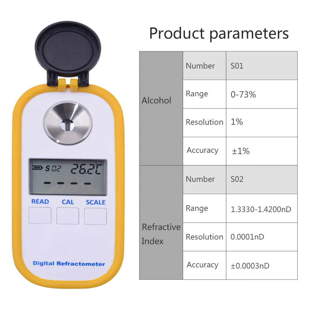 Yieryi DR403 Digital Alcohol Refractometer 0-73 Refractive Index 1.3330-1.4200 Beer Auto Replenishment Fast Alcohol Tester