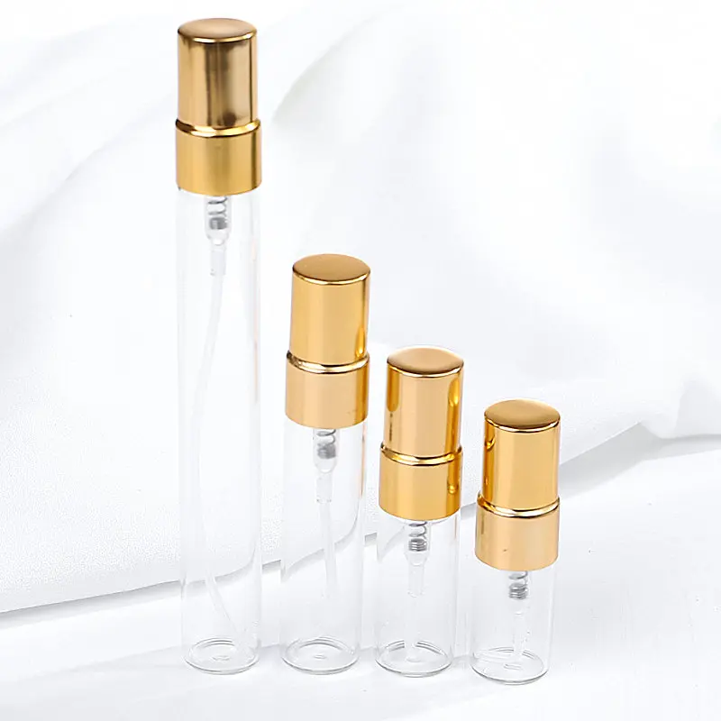 100pcs 2/3/5/10ml Empty Clear Spray Glass Atomizer Perfume Bottle With Aluminum Cap Refillable Parfum Bottle Vials Travel Bottle