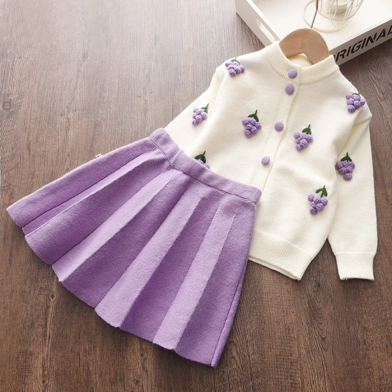 

Bear Leader Baby Girls Clothes Set Autumn Winter Cartoon Grape Clothing Set New Kids Knitted Sweet Outfit Children Clothes Suit