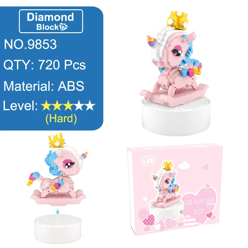 LOZ стерео музыкальная шкатулка мини конструктор единорог любовь кролик и