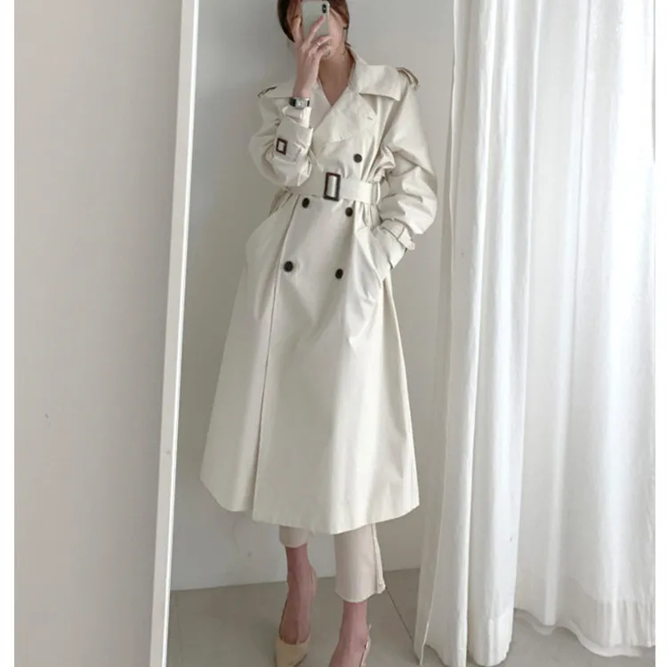 2019 Осенняя ветровка женский двубортный длинный Тренч уличная одежда свободный