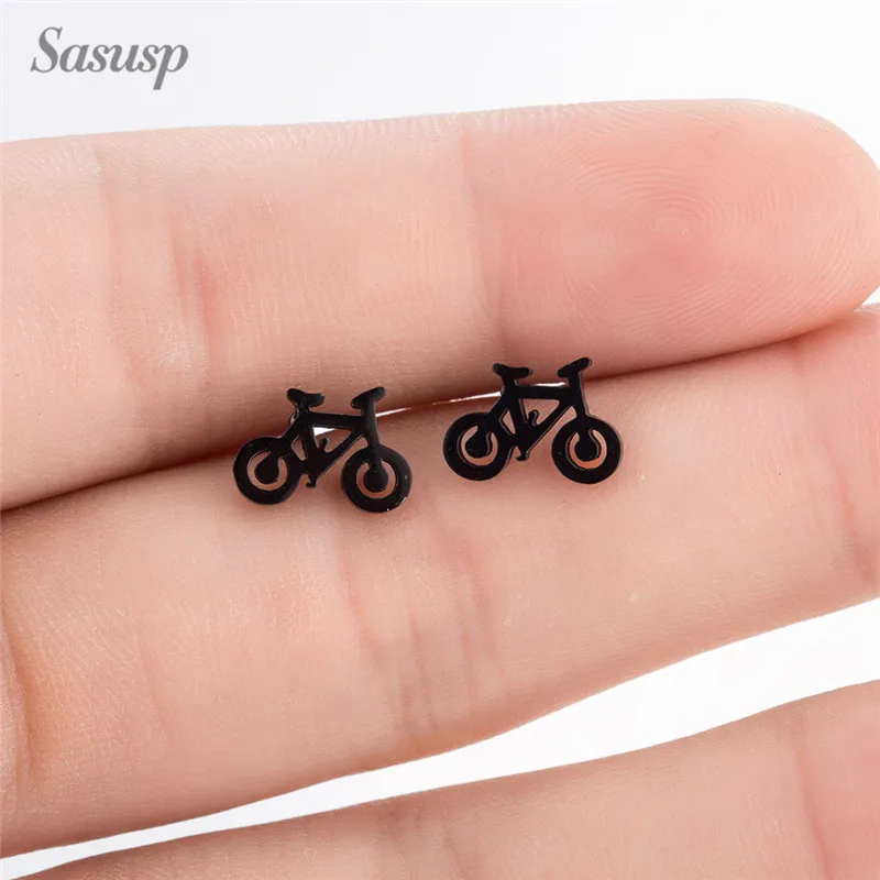 Sasusp панк маленькие черные велосипедные серьги для женщин мужчин уха ювелирные