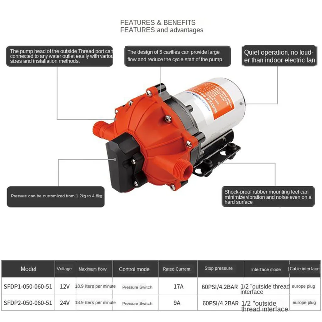 

12V 60psi 55-Series Diaphragm Water Pressure Pump Boat Accessories for