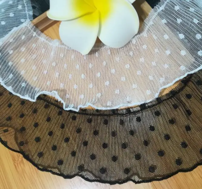 1 м плиссированная белая черная кружевная ткань 7 см гипюр в горошек сетчатая
