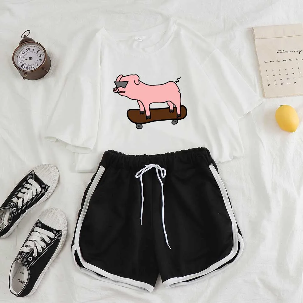 

Striped Shorts Women Nightwear Pyjamas Two Piece Set Women Summer Shorts Pajamas Set Female Shorts Cute Print T Shirt Sleep Tops