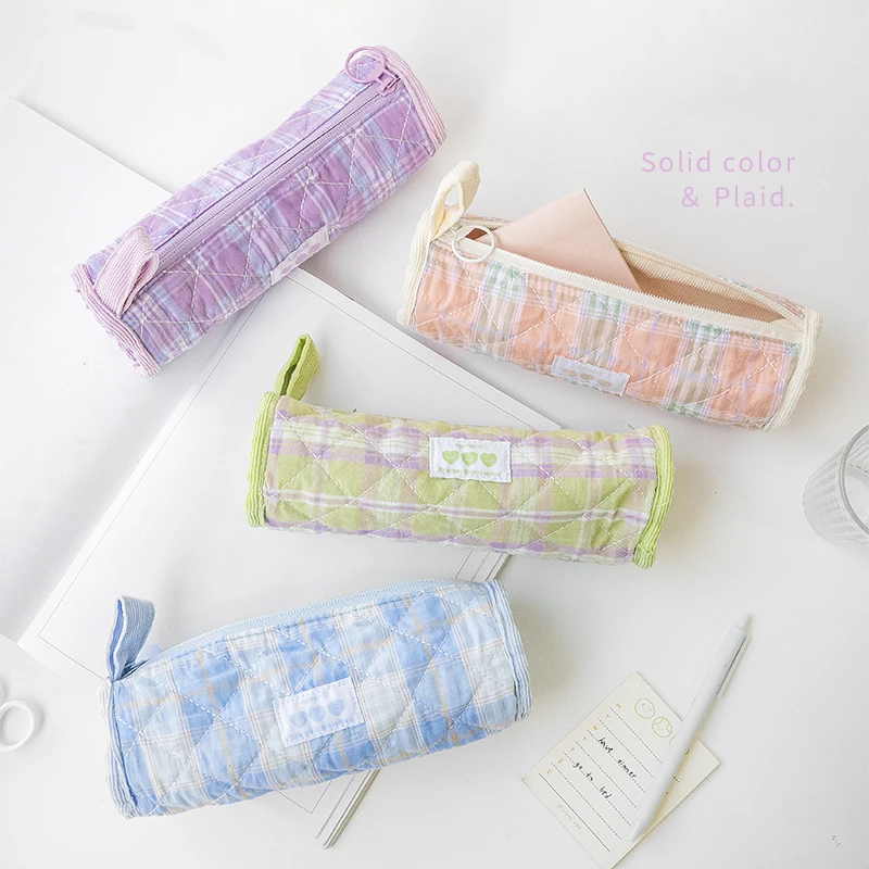 

Double Sided Pencil Bag Pen Case Chic Style Reversible Variable Plaid Color Corduroy Storage Pouch for Stationery School A6789