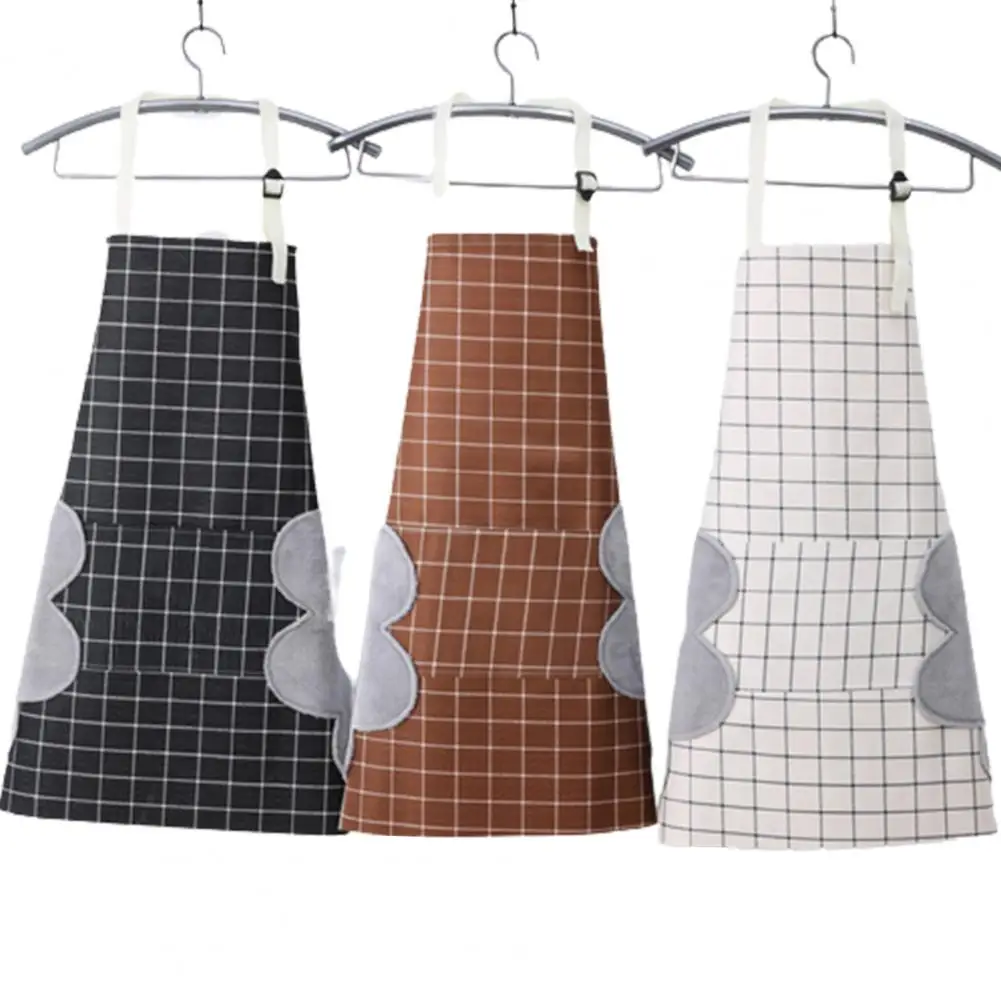 

Wipeable Kitchen Apron Waterproof Oil-Proof Large Pocket Anti-scald Fleece Women Home Apron for Kitchen Cooking Cleaning