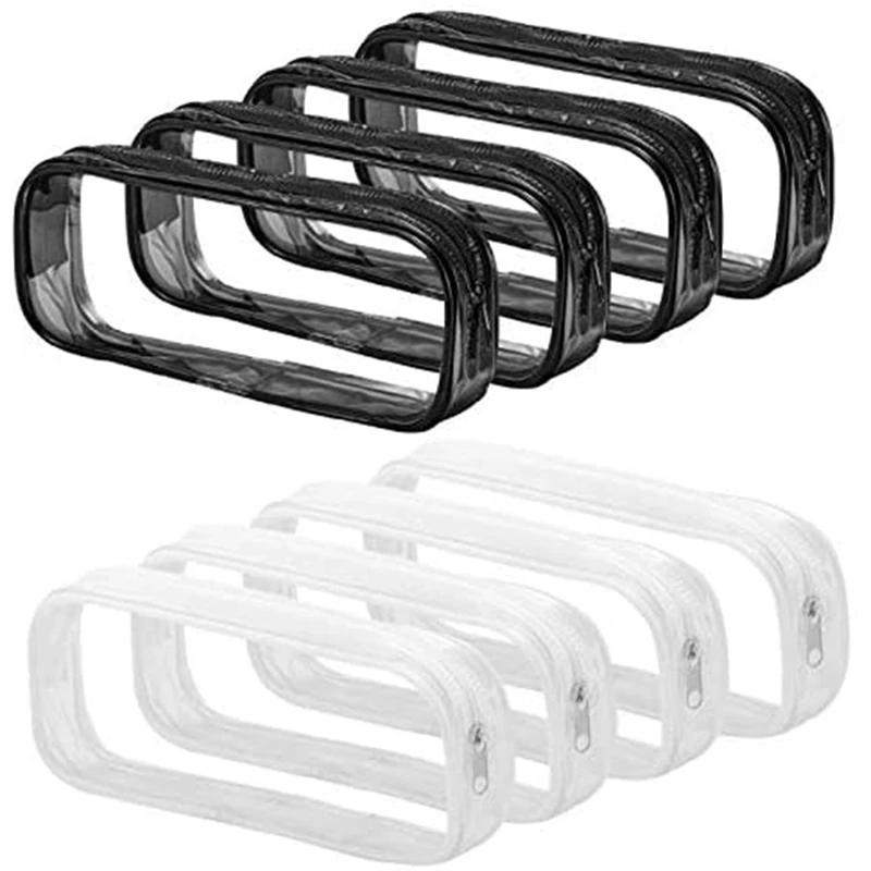 

8 Pieces Clear PVC Pen Pencil Case with Zipper, Portable Transparent Pencil Bag Makeup Pouch