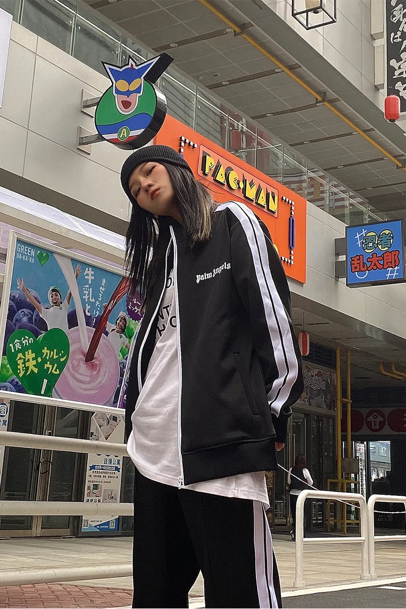 

Angels black Palm white striped men women couple casual sports suit street hip-hop 14548678658