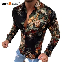 covrlge mens flower printing shirt four seasons long sleeved new casual trendy fashion slim fit men shirts streetwear mcl332