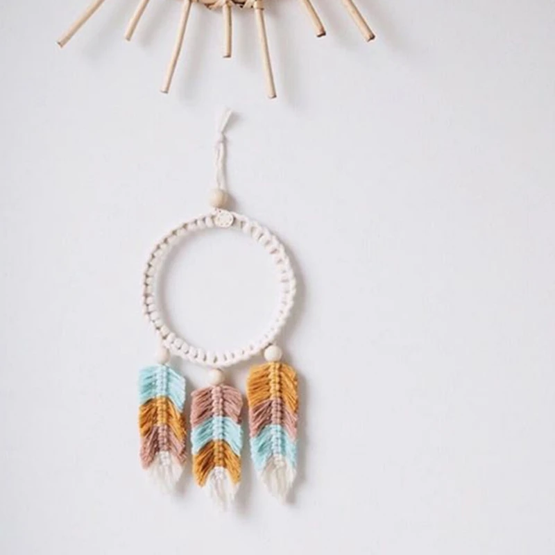 Ручная работа макраме настенные Висячие перья хлопок тканые листья гостиная