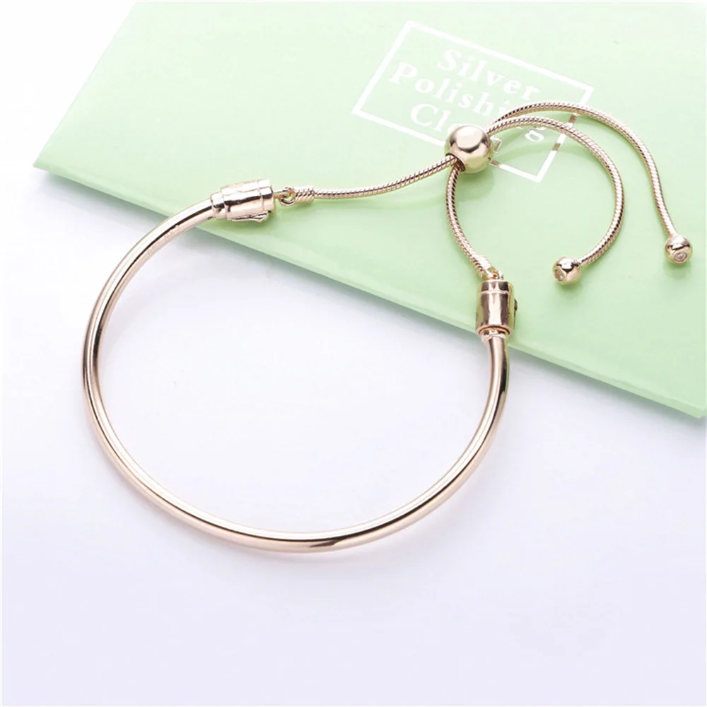rose gold PAN 925 Серебряный Телескопический браслет женский браслет подходит бусины очаровательный, с мелкими драгоценными камнями золото DIY ювелирный подарок для женщин - Окраска металла: rose gold