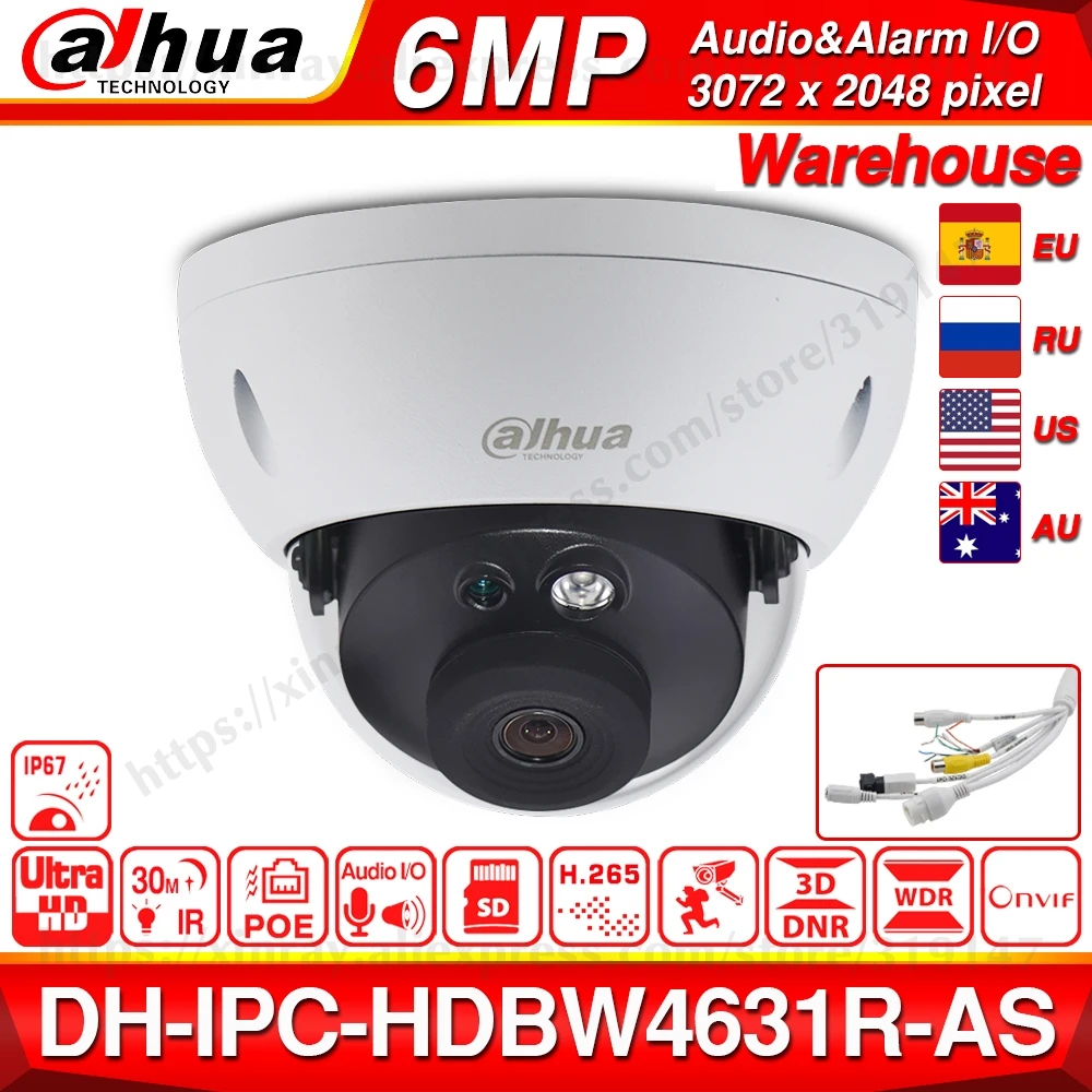 Dahua IPC-HDBW4631R-AS 6MP IP камера POE аудио и сигнализация вход/выход слот для sd-карты обновление 30 м ИК от IPC-HDBW4431R-AS IK10 IP67