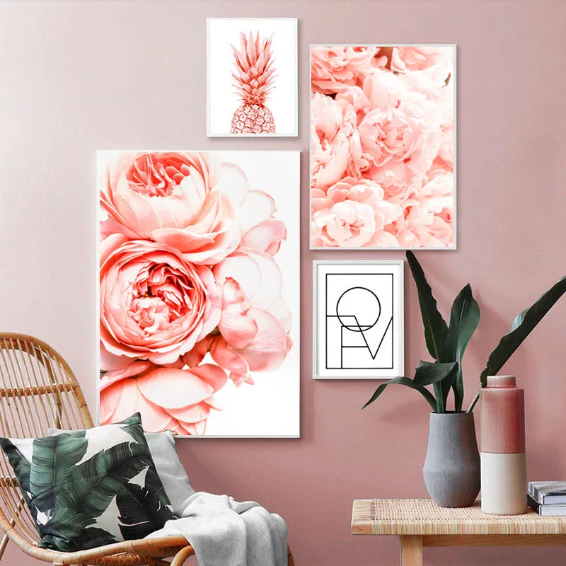 Настенный постер в скандинавском стиле с изображением пионов настенные картины