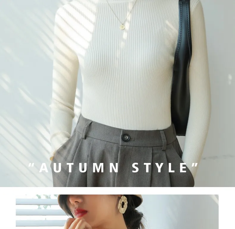 

Sweater women's thin spring and autumn knit sweater half high collar