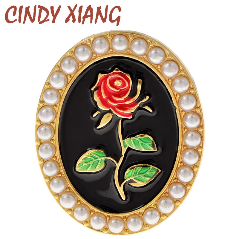 

CINDY XIANG New Trendy Enamel Flower Brooches Vintage Round Shape Simulated Pearls Brooch Pins for Women And Men Party Jewelry