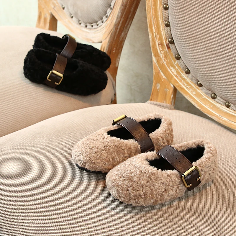 Girl Lamb Furry Shoes Fall and Winter 2021 New Korean Children's Princess Fashion Keep warm shoes 1-3-8-15 Years Old | Детская