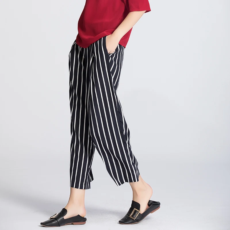 Брюки из натурального шелка 2020 с карманами и широкими штанинами повседневные