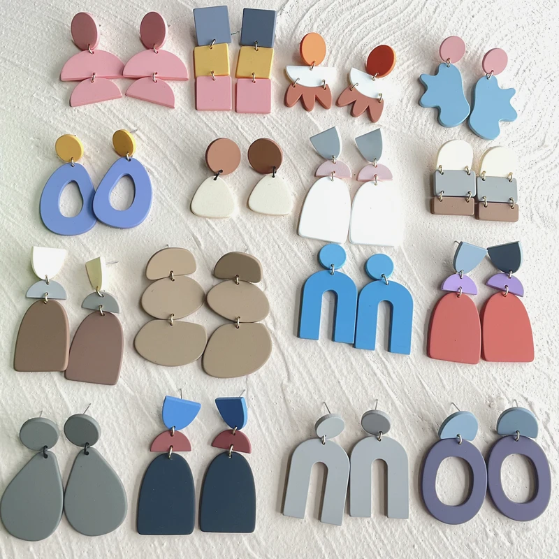 AOMU INS Retro Colorful Acrylic Dangle Earrings Irregular Geometric Round Trapezoidal Drop for Women Jewelry Gifts | Украшения и