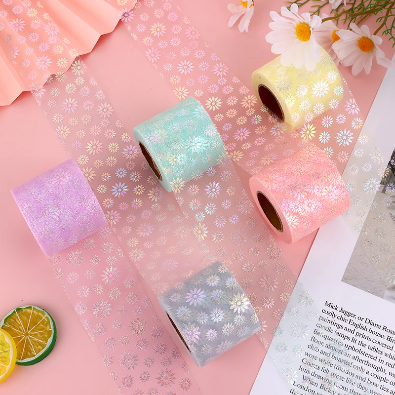 Блестящая Радужная лента из тюля с цветами маргариток 6 см 8 25 ярдов сетчатая