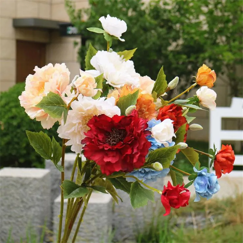 10 шт. поддельные длинные Стволовые пионы (2 головки/шт) длина 28 35 дюйма имитация