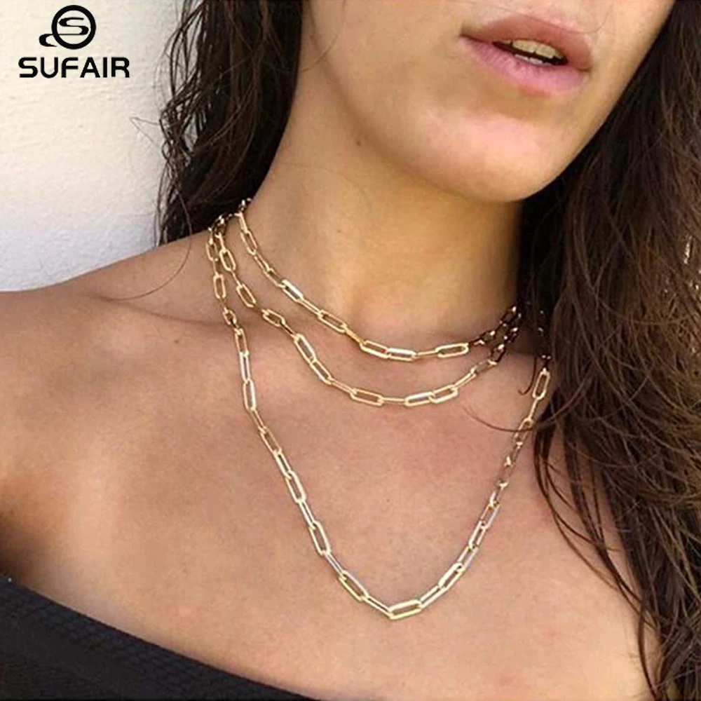 

Sufair Paperclip Chain Necklace for Women 14K Gold Plated Chain Link Choker Chunky Thick Oval Necklace Women Girl Jewelry