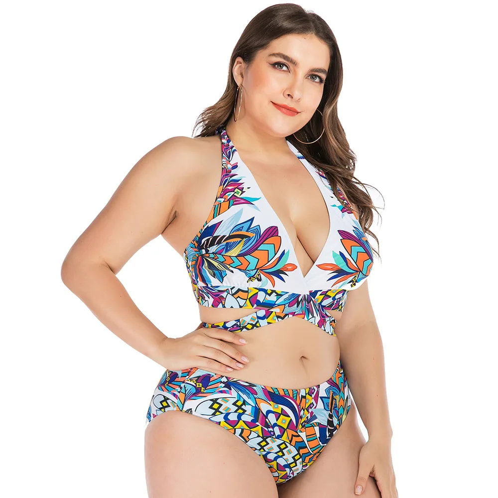 Купальник с высокой талией и лямкой на шее купальник большого размера женский