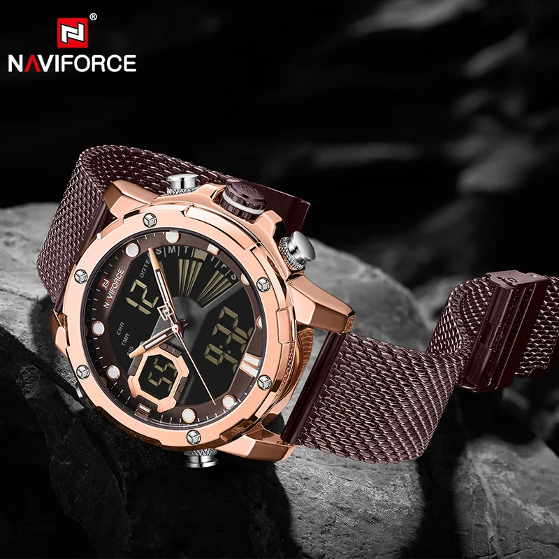 NAVIFORCE мужские часы роскошные нержавеющая сталь водонепроницаемый светодиодный