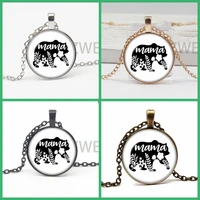 creative cute love mom bear pendant necklace glass convex round woman girl birthday gift jewelry souvenir choker gold chain