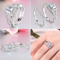 milangirl 2 pcsset silver color hollow white cubic zircon rhinestone crystal metal female ring for women ladies party jewelry