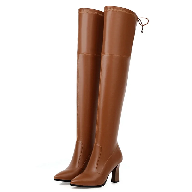 

Elastic Thigh High Boots Sexy Pointed Toe Chunky Heels Over The Knee Female Bootas Women Fall Winter Shoes 2021 New Arrivals