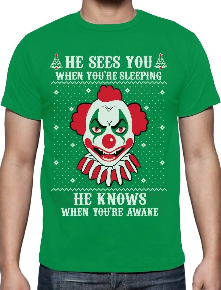 Уродливая Рождественская футболка с изображением страшного злого убийцы клоуна
