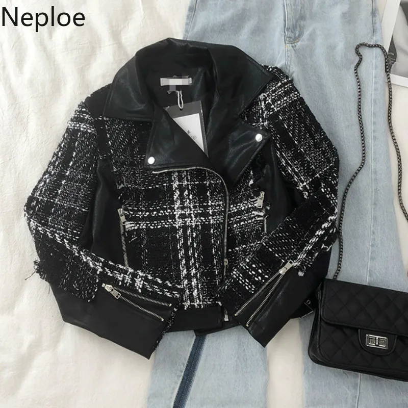 Neploe Модный маленький аромат Лоскутная клетчатая куртка в полоску приталенный