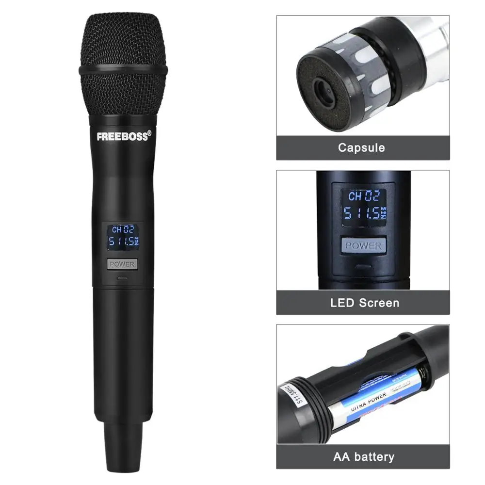 FREEBOSS FB U400H2 4 канальная UHF Беспроводная микрофонная система с 2 боди пакетами и