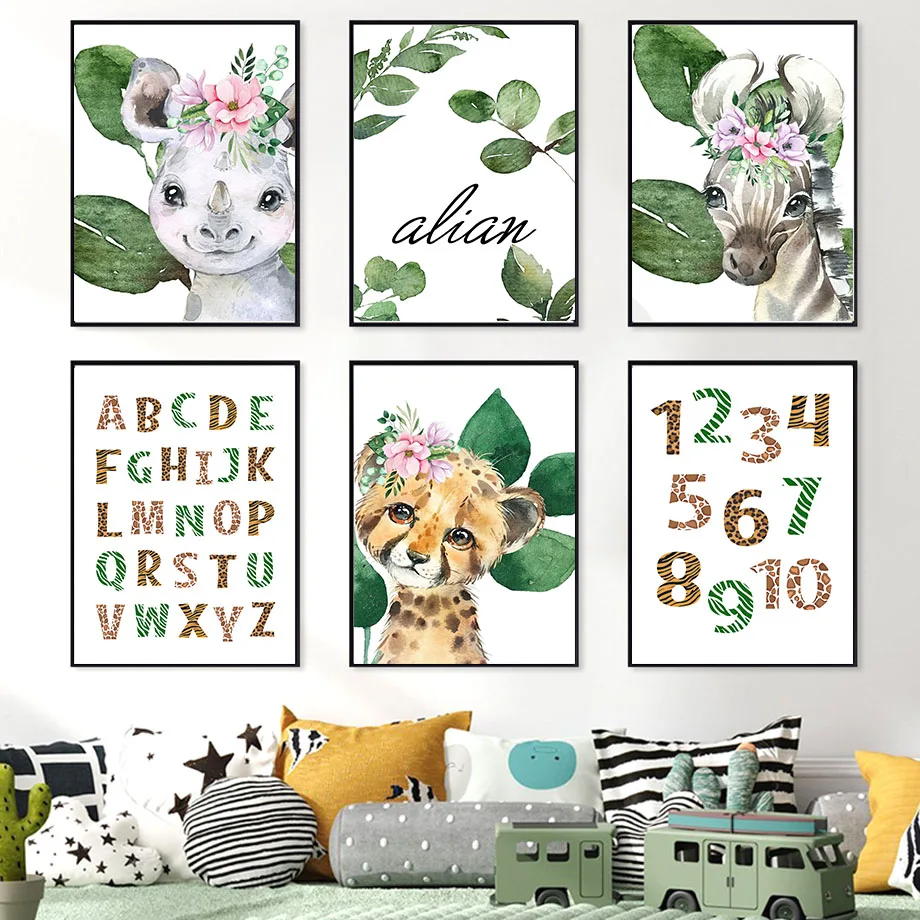 

Elephant Giraffe Tiger Lion Zebra Custom Nursery Wall Art Canvas Painting Animal Poster And Prints Wall Pictures Kids Room Decor