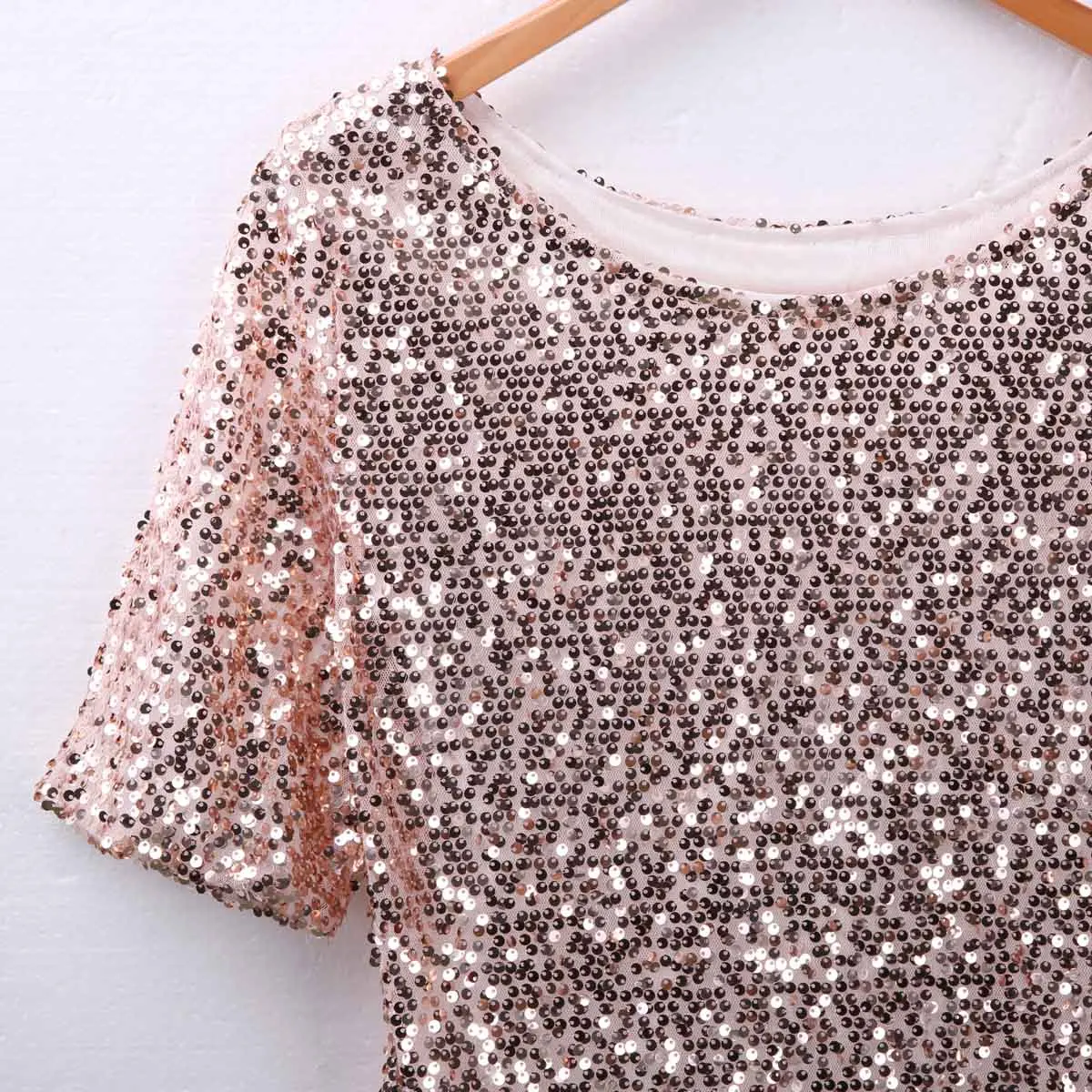 Women Short sleeve Bling Sequin T Shirt Tee Top Summer | Женская одежда