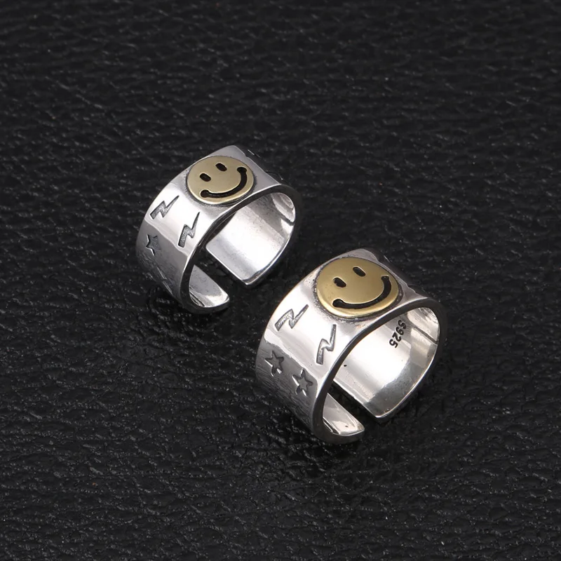 

Korean fashion popular lightning five-pointed star ring female fashion personality retro golden smiley open ring holiday gift
