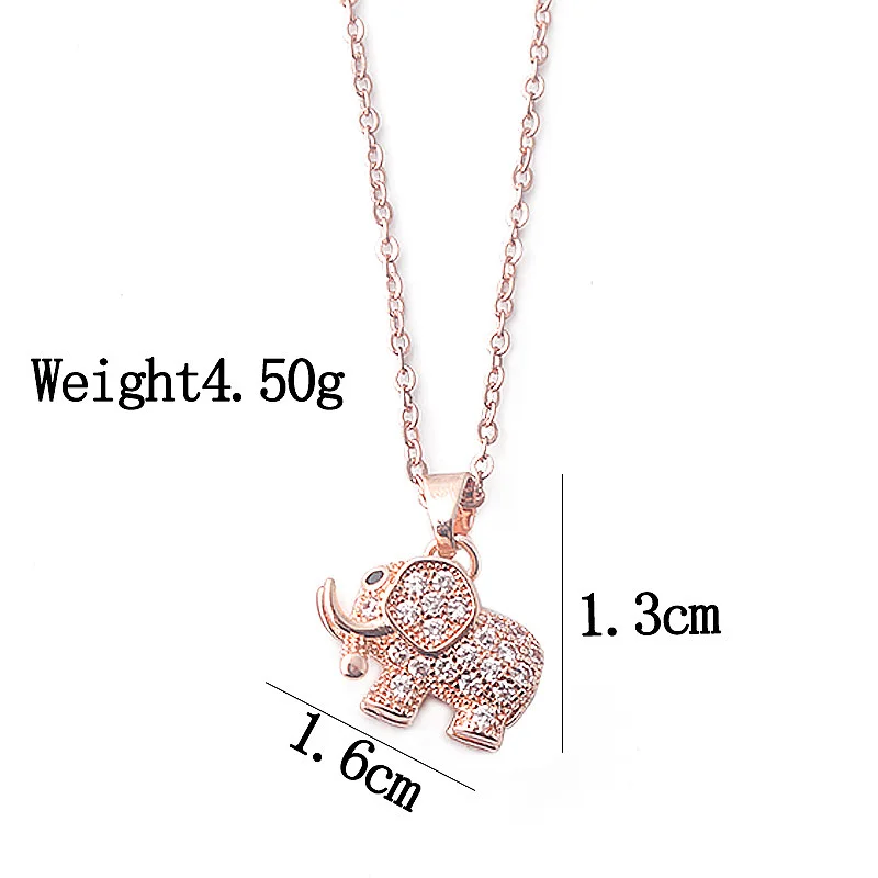 

3D Fashion Cubic Elephant High Quality Necklace Key Chic Rose Gold Inlaid Gemstones Party Clothing Accessories Gift
