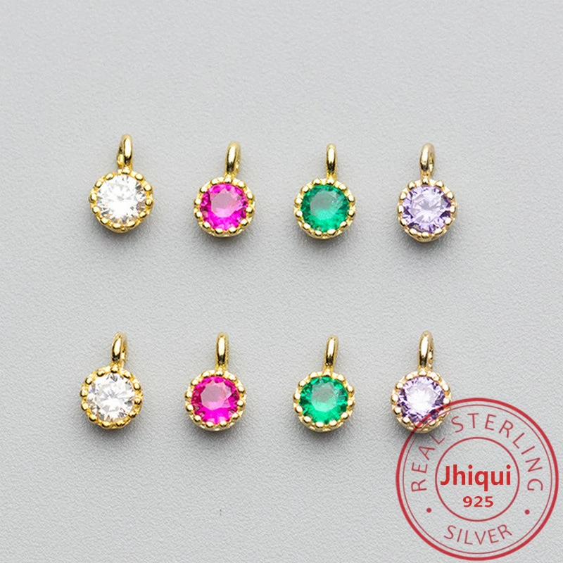 

2PCS 925 Sterling Silver Green Purple Zircon Charm Pendant for Diy Bracelet Necklace Fine Jewelry Finding