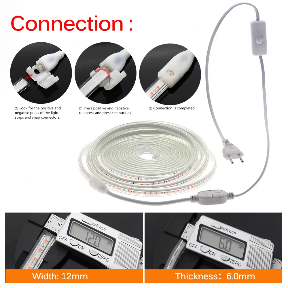 LED Grow Light 2835 Chip Waterproof Full Spectrum Strip 220V 120LEDs/M DIY Growth Lamps for Greenhouse Plant Growing | Лампы и