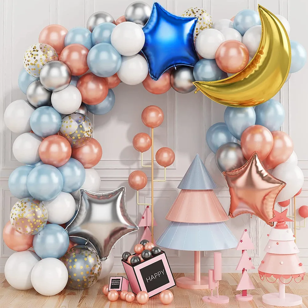 Guirnalda de globos de color blanco y azul claro, Kit de arco de luna y estrella, globos de aluminio para boda, Baby Shower, decoraci&oacute;n de fiesta de cumplea&ntilde;os, 83 piezas-0