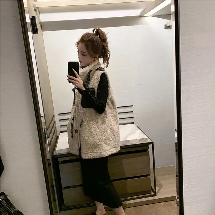 

Women's Waistcoat New Lalambswool Vest Korean-Style Female Student Winter Jacket Women's Loose Lambskin Vest