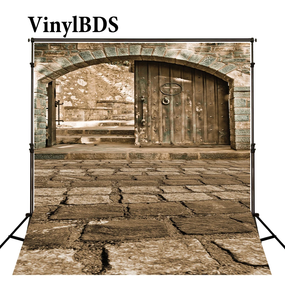 

VinylBDS Photography Backdrops 10X10Ft Prancha Door Background Vintage Wood Backdrop Old Brick Floor Background Kids Backdrops