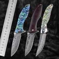 critical strike csdm104a outdoor pocket folding knife camping damascus steel new zealand abalone shellfish with resin material