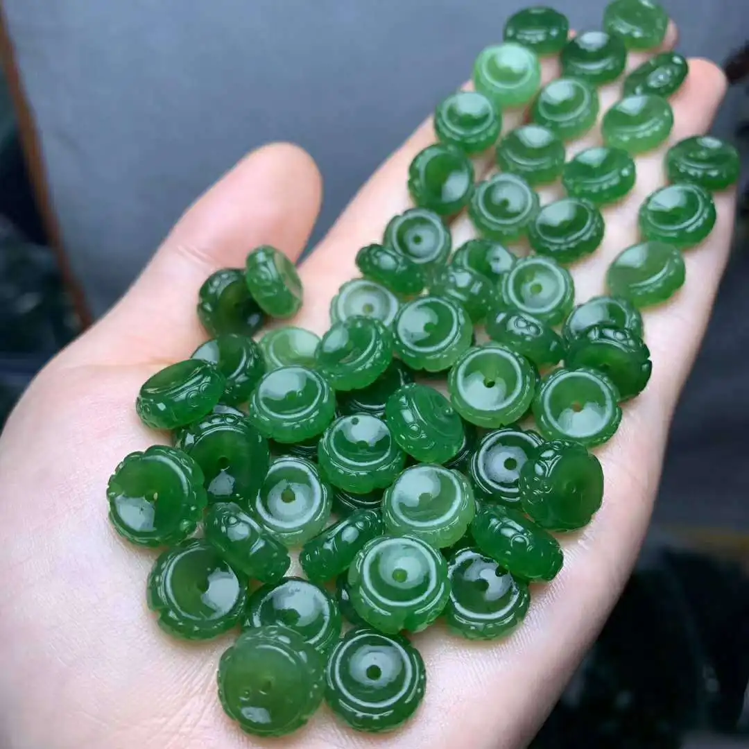 

10PCS Natural Hetian jasper carved back pattern wheel beads Charm jade gem loose beads accessories for jewelry making